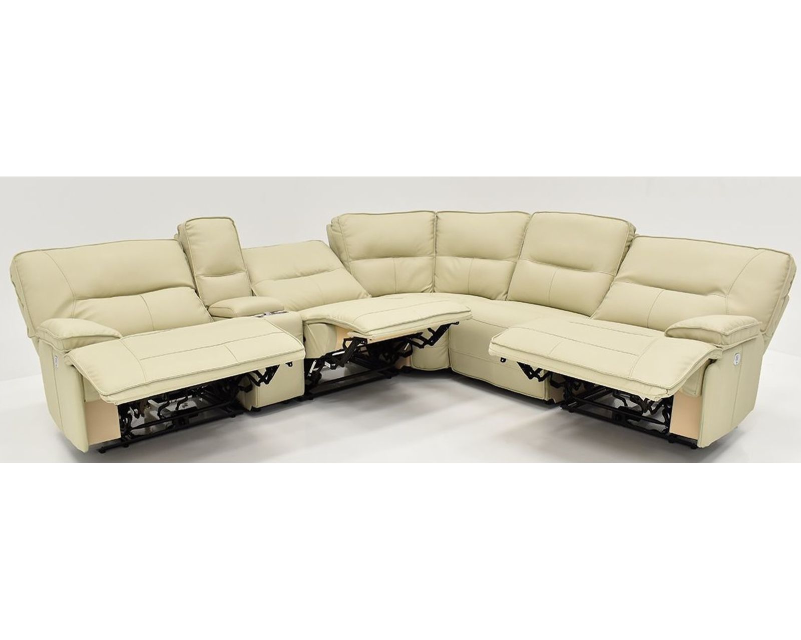 Spartacus Power Headrest Power Reclining Sectional Oyster (Leather like fabric) In stock - Fast shipping - Layout B:  Six Piece Reclining Sectional 133" x 120"
