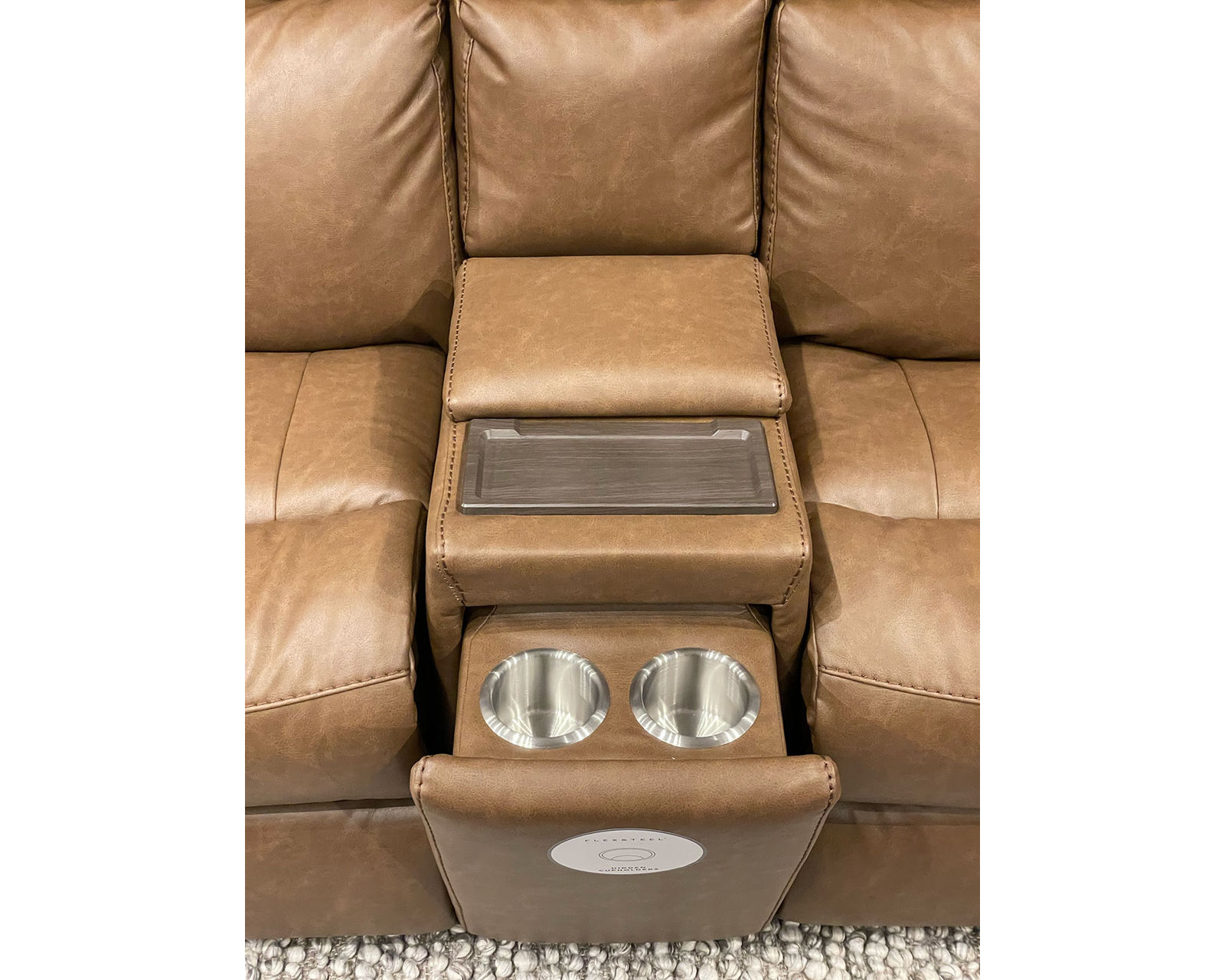 Bernard Triple Power Zero Gravity Leather Reclining Sectional (+20 leathers) - Entertainment Console Features Storage, Wireless Charging and Pop Out Cupholders