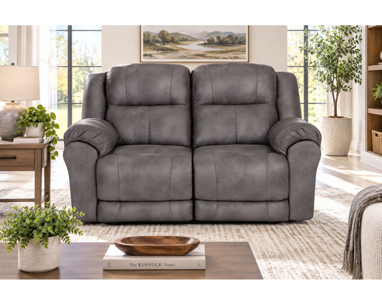 Croft 90" Reclining Sofa Smoke (Plush Comfort. Easy Reclining. Built for Everyday Living) 2 colors - Shown in a Durable Leather Like Polyester Fabric Color Smoke