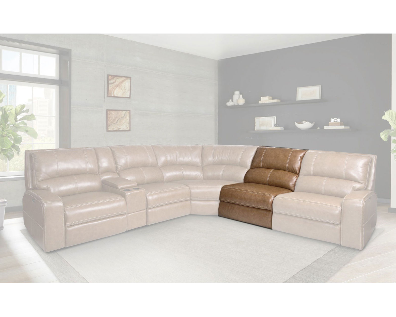 Swift Power Headrest Power Reclining Sectional Bourbon Leather  (In stock - Fast shipping) - Armless Chair (Options Power Reclining Armless Chair