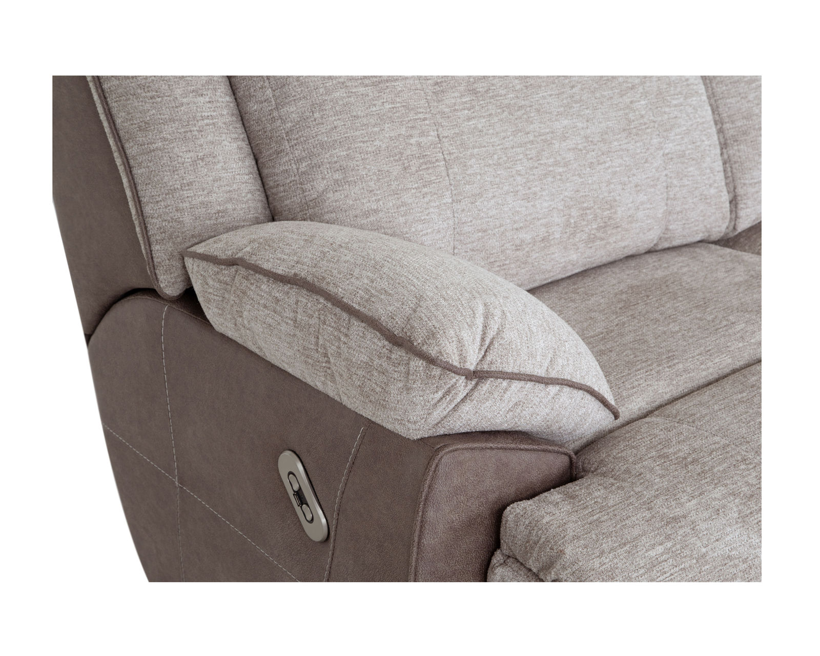 Broderick Two Tone 90" Power Reclining Sofa  - Two tone fabric and faux leather