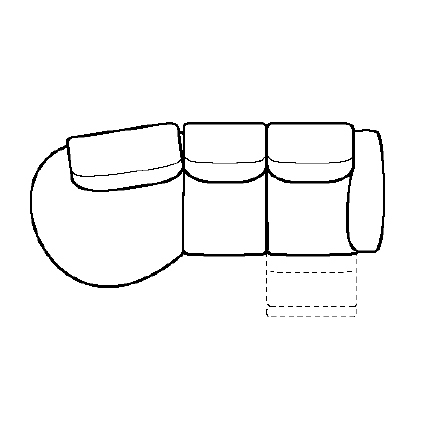 Layout F: Three Piece Sectional 113" x 62" (1 recliner)