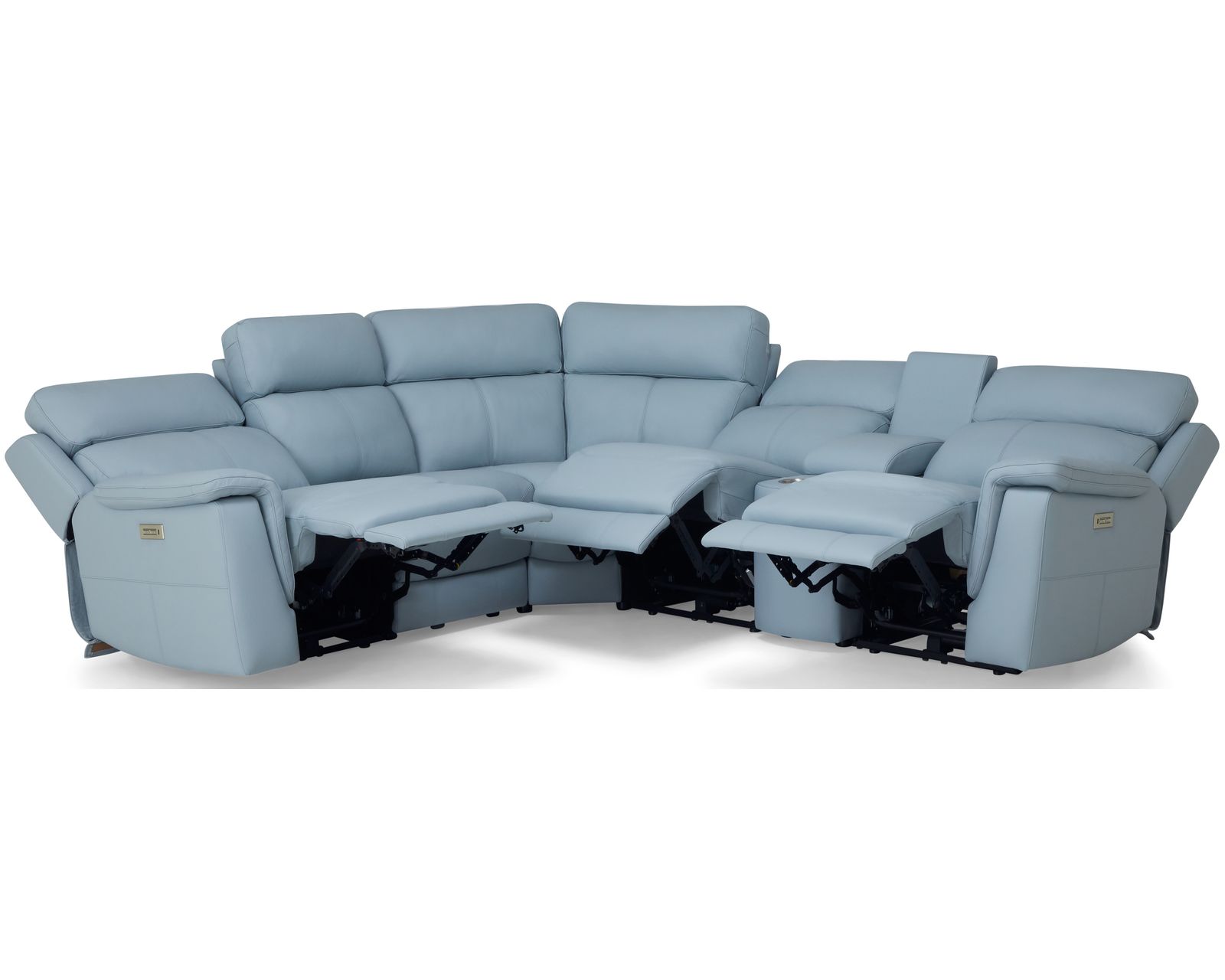 Henry 41051 Power Headrest Power Reclining Sectional (+100 leathers) - Layout C: Six Piece Sectional (2 recliners) 106" x 119" (armless power recliner available)