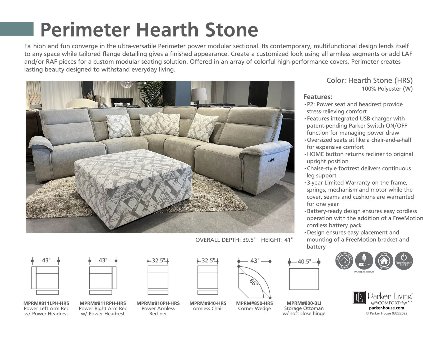 Perimeter  Power Reclining Sectional 122" x 122" (In stock - Fast shipping)