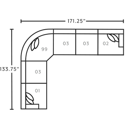 Layout D: Six Piece Sectional 134" x 171"
