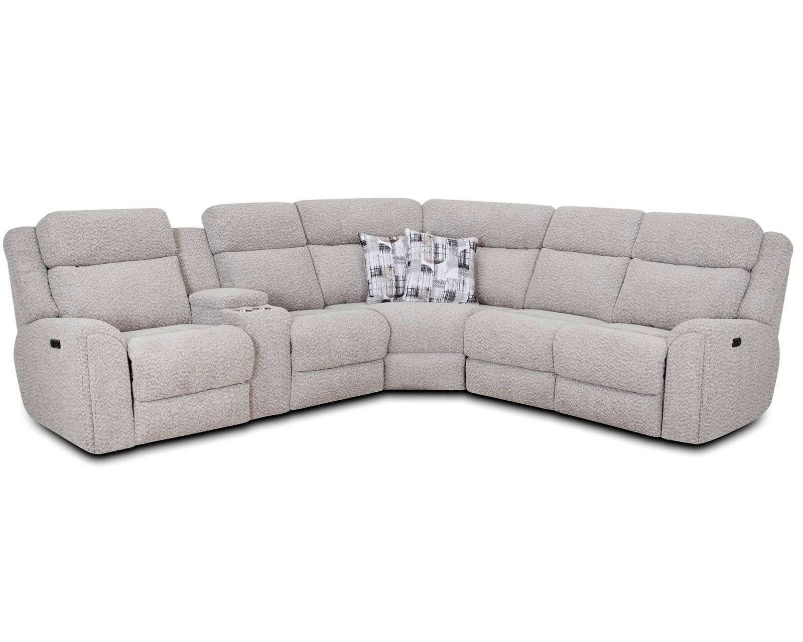 Keegan 694 Three-Piece Reclining Sectional (Three Recliners. Entertainment Built In. Relaxation Taken to the Next Level) Neori Air Massage Available - Shown in Durable Polyester Color Sterling