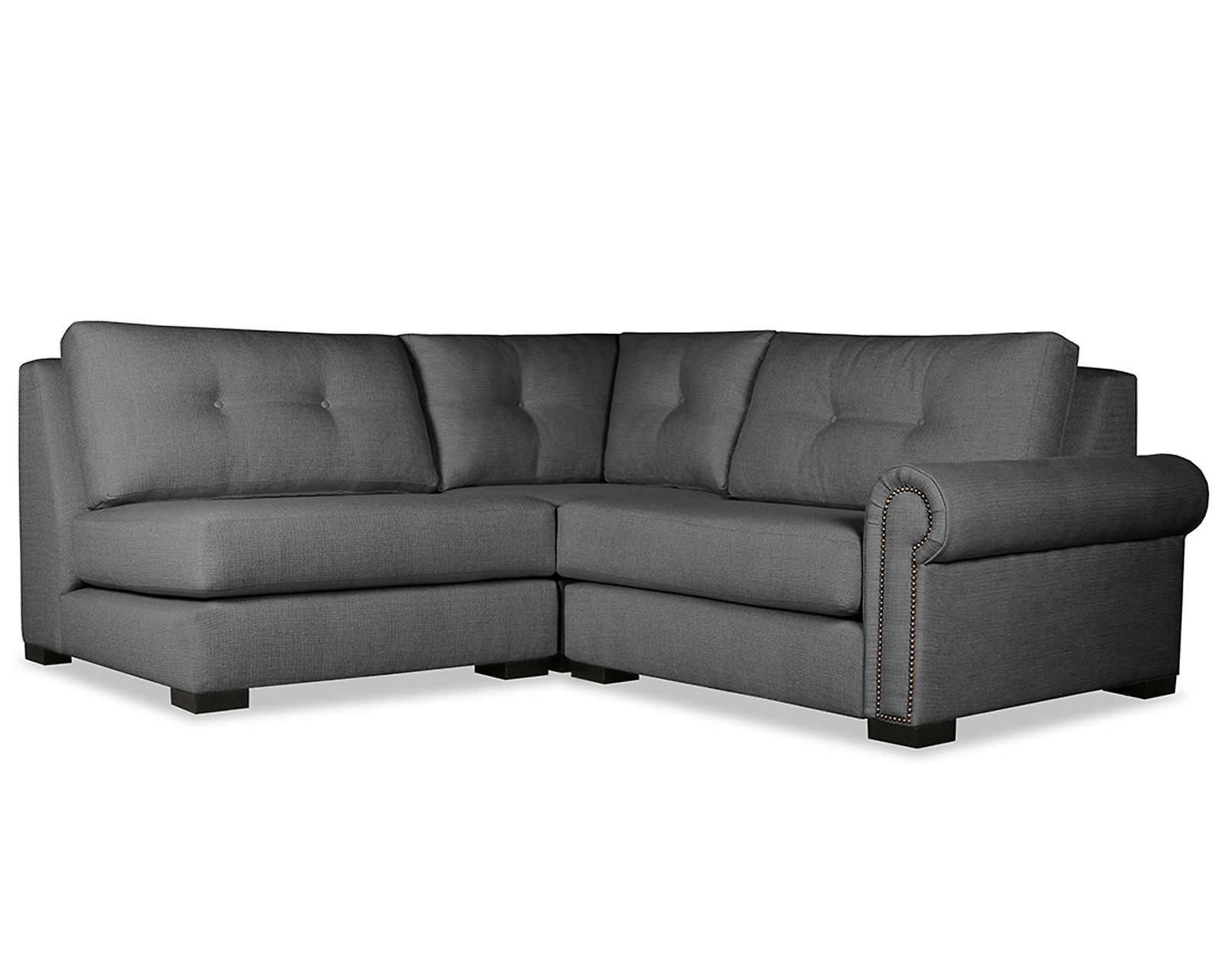 Sylviane Buttoned 3 Pieces Modular Sectional w/ Left Open End (3 Colors Available) - Sylviane Buttoned 3 Pieces Modular Sectional w/ Left Open End in Charcoal