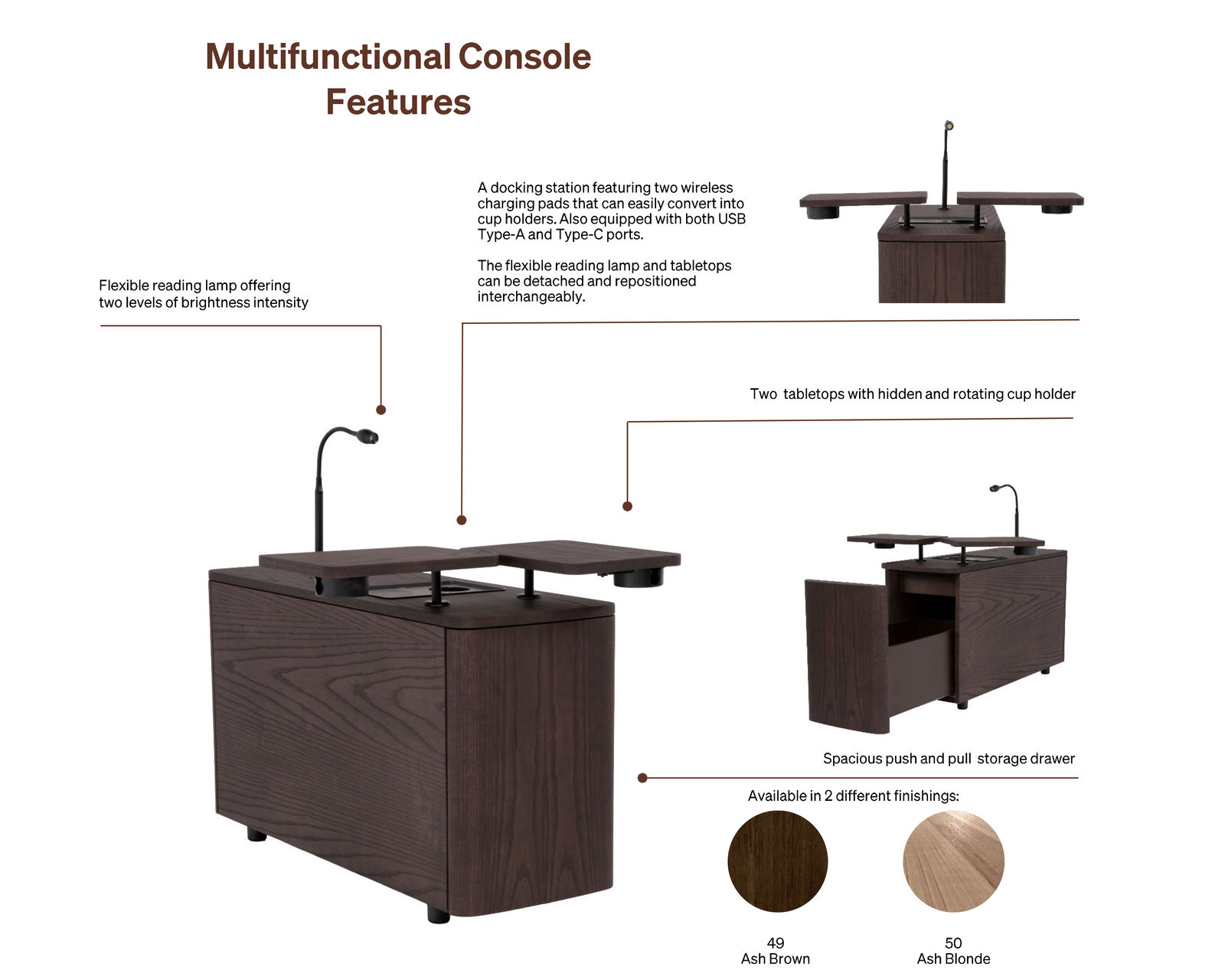 Nuvia C328 Triple Power Reclining Sectional (+55 leathers) - Multifunctional Console