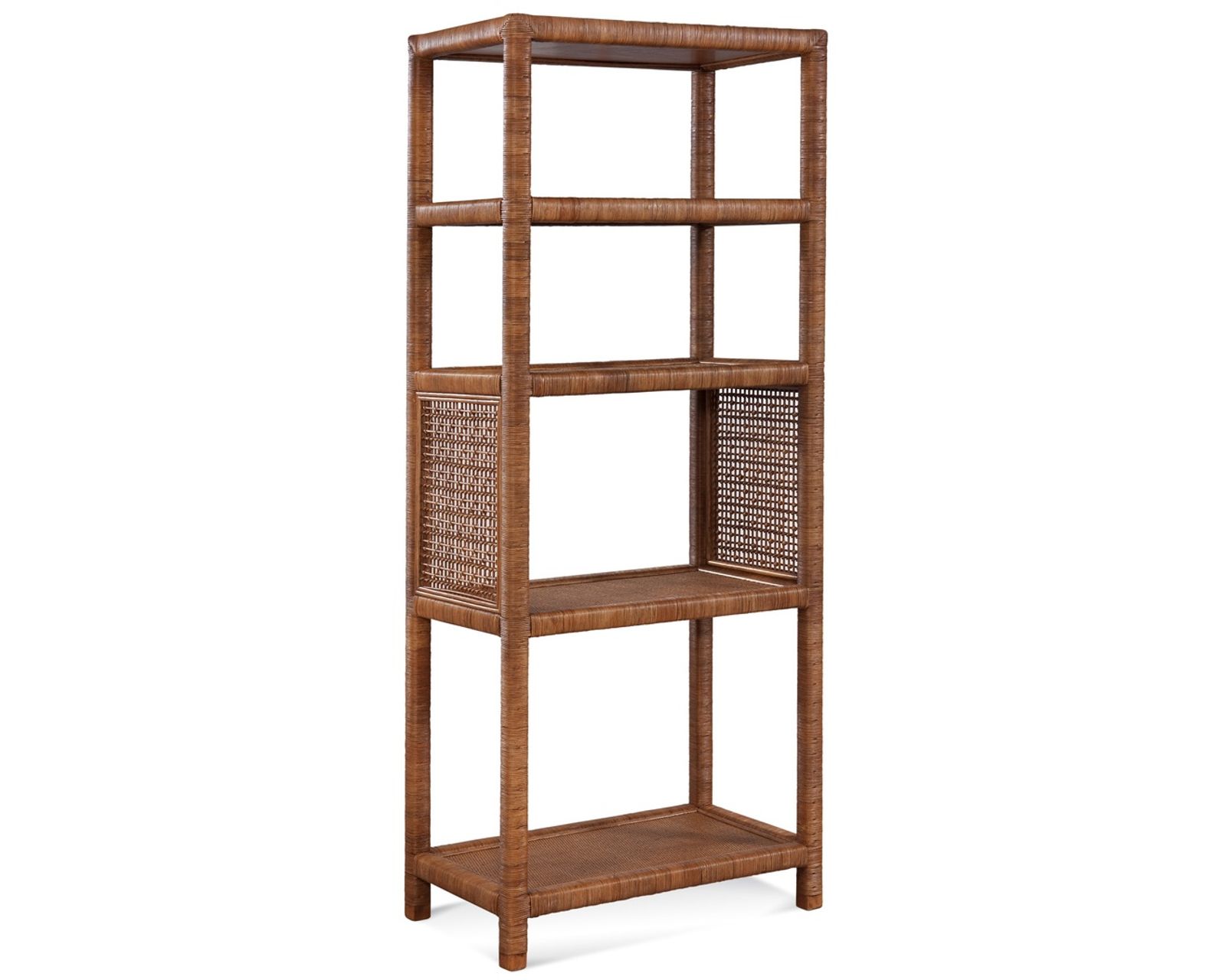 Pine Isle 76" Rattan Sofa Tan (+28 finishes +69 fabrics) - Pine Isle Rattan Etagere Bookcase