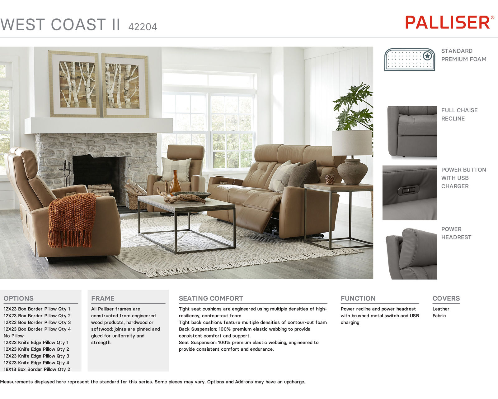 West Coast II 42204 Swivel Glider Power Headrest Power Recliner (+100 leathers)