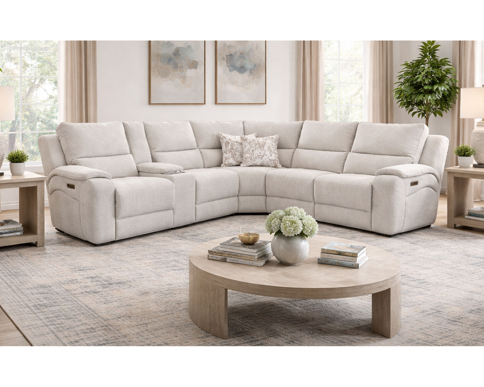 Bloomfield 376 Triple Power Reclining Sectional (+100 fabrics and leathers) - Layout C: Six Piece Reclining Sectional 122" x 109" (three recliners)