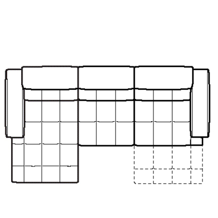 Layout D: Three Piece Reclining Sectional (1 recliner) 64" x 112"