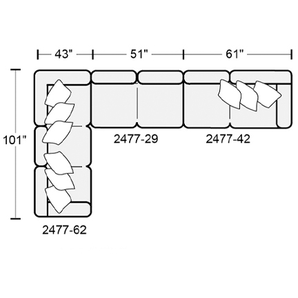 Layout F: Three Piece Sectional 101" x 155"