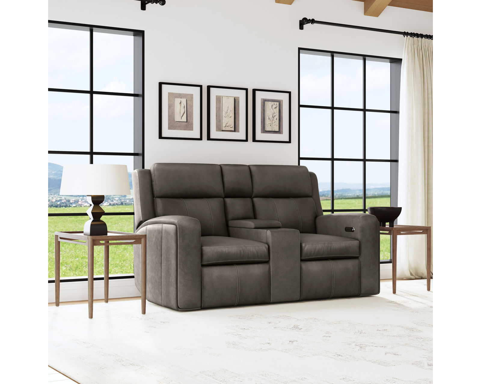 Wyatt 1596 Triple Power Reclining Console Loveseat 705-02 (74") 2 colors - In stock - Triple power control that adjusts the recline, headrest, and lumbar support 