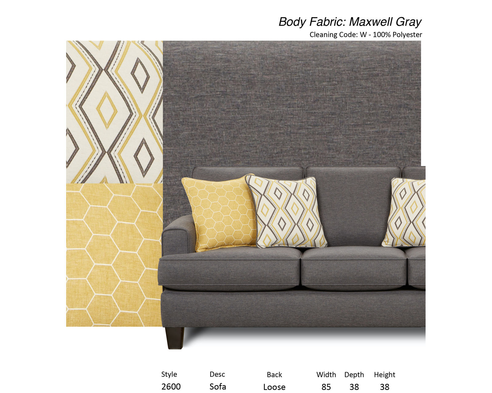 Maxwell Gray Dijon 85" Sofa 2600 (includes pillows) - Maxwell Gray Dijon 85" Sofa 