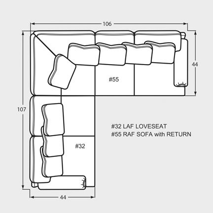 Layout F: Two Piece Sectional 107" x 106"