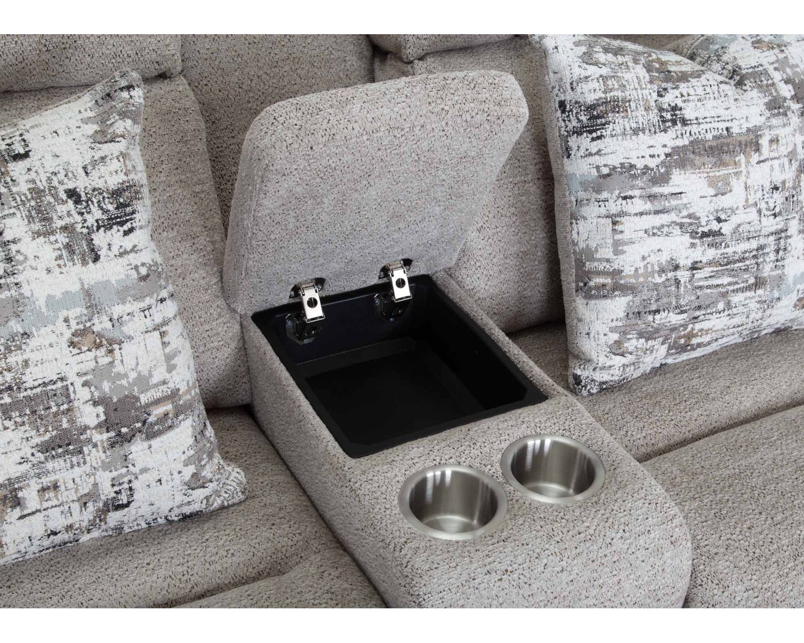 Logan 92" Reclining Sofa with Drop-Down Table & Cupholders (Modern Comfort. Smart Convenience. Available Neori™ Air Massage) - Center Console Feature Storage, Cupholders