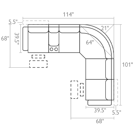 Layout C: Six Piece Reclining Sectional 114" x 101" or 101" x 114" (reversible) 2 recliners