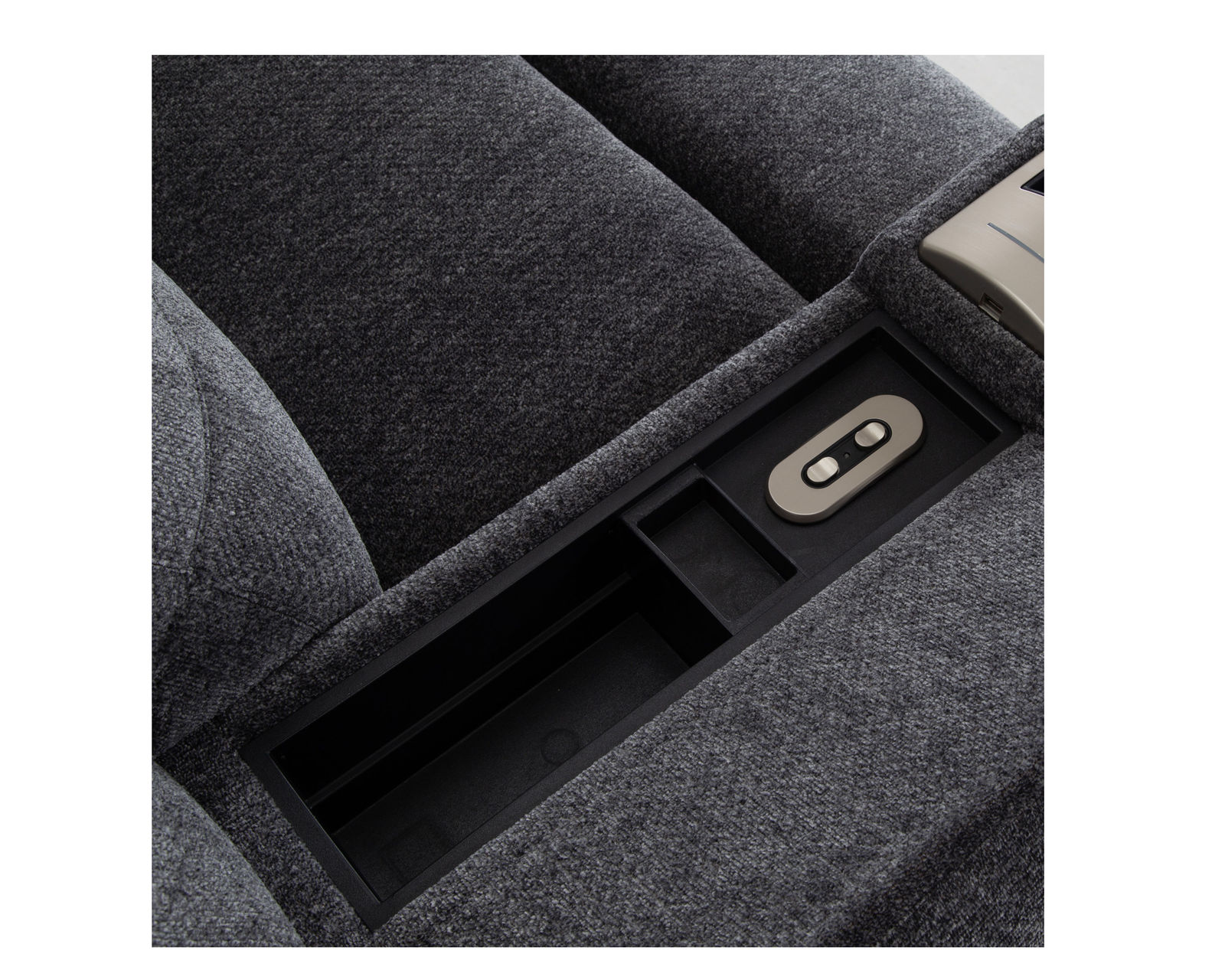 Arlington 8507 Chair & A Half Power Rocker Recliner (Extra-Wide Comfort. Built-In Storage. Wireless Charging) - Power recline button located in the right arm storage age