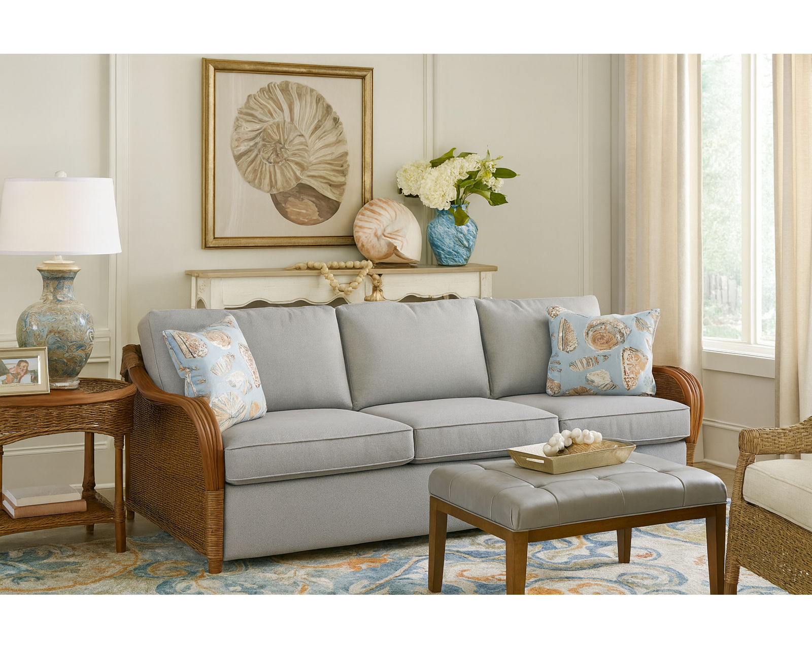 Bodega Bay 81" Sofa (+28 finishes +69 fabrics) - 	Bodega Bay 81" Rattan Sofa
