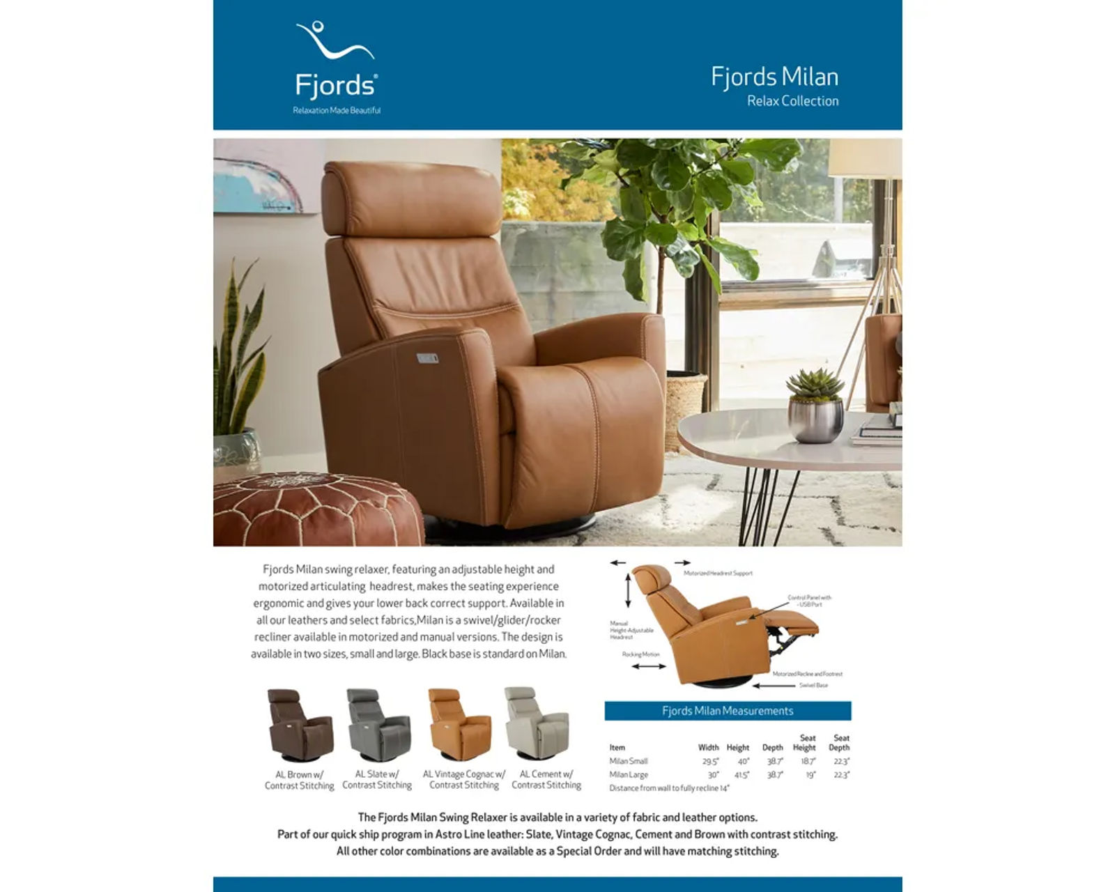 Milan Swivel Glider Power Headrest Power Recliner Brown (In stock - Fast Shipping)