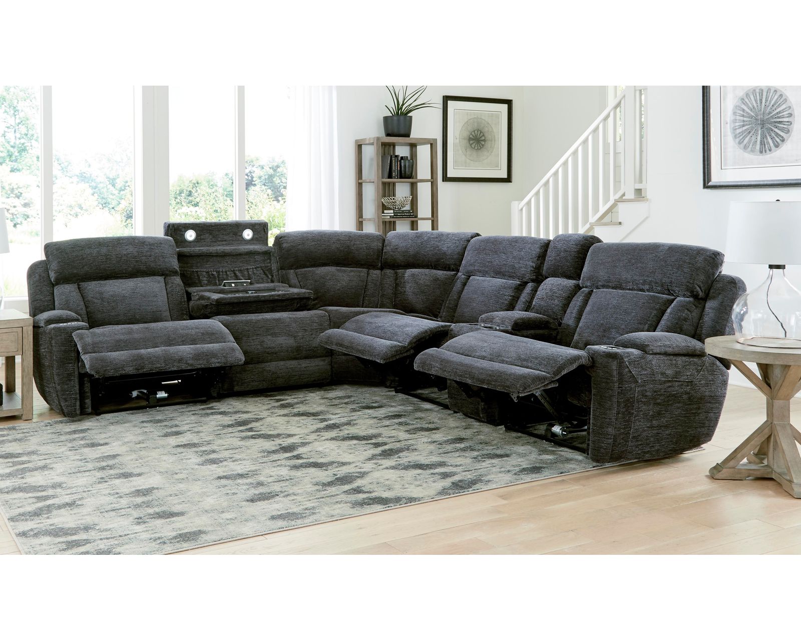 Dalton 6 Piece Power Reclining Sectional Charcoal (In Stock - Fast shipping) - Layout A:  Six Piece Reclining Sectional 116" x 129
