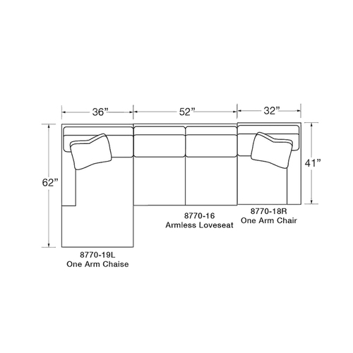 Layout E: Three Piece Sectional (62" x 120") Chaise Left Side