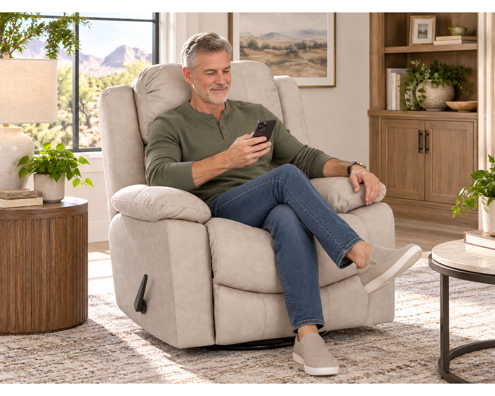 Decker 91.5" Reclining Sofa Slate (Best-Selling Comfort. Built for Real Life.) - Shown in A Durable Leather Like Fabric Color Buff