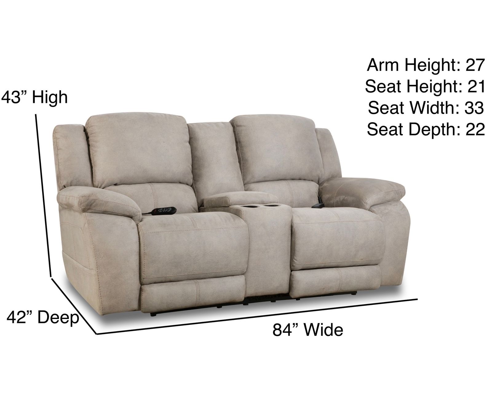 Harley 84" Triple Power Reclining Console Loveseat Nickel (In stock)  - Harley 84" Triple Power Reclining Console Loveseat
