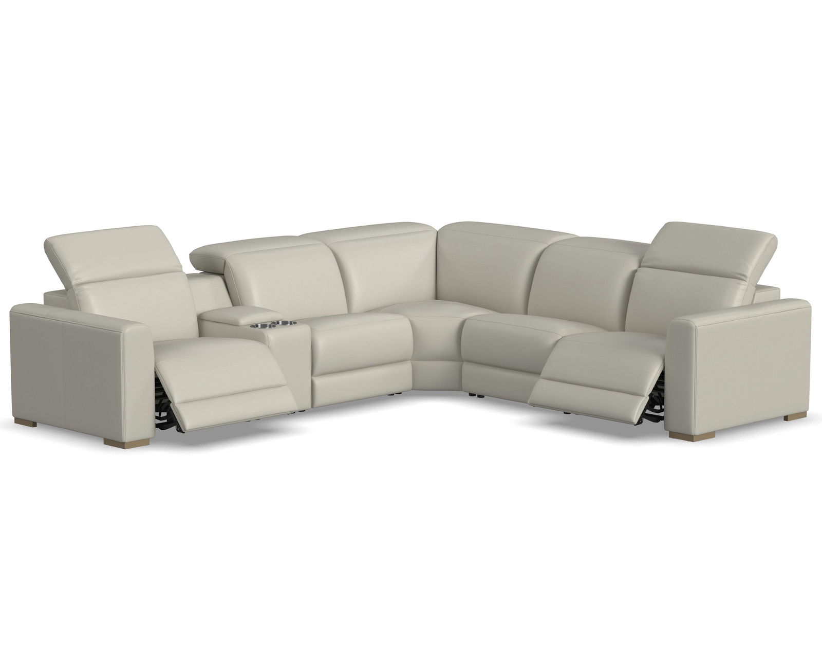 Aurora Leather Power Headrest Power Reclining Sectional (+2 colors) 749-11 - In stock - Layout B: Six Piece Reclining Sectional 134" x 121"
