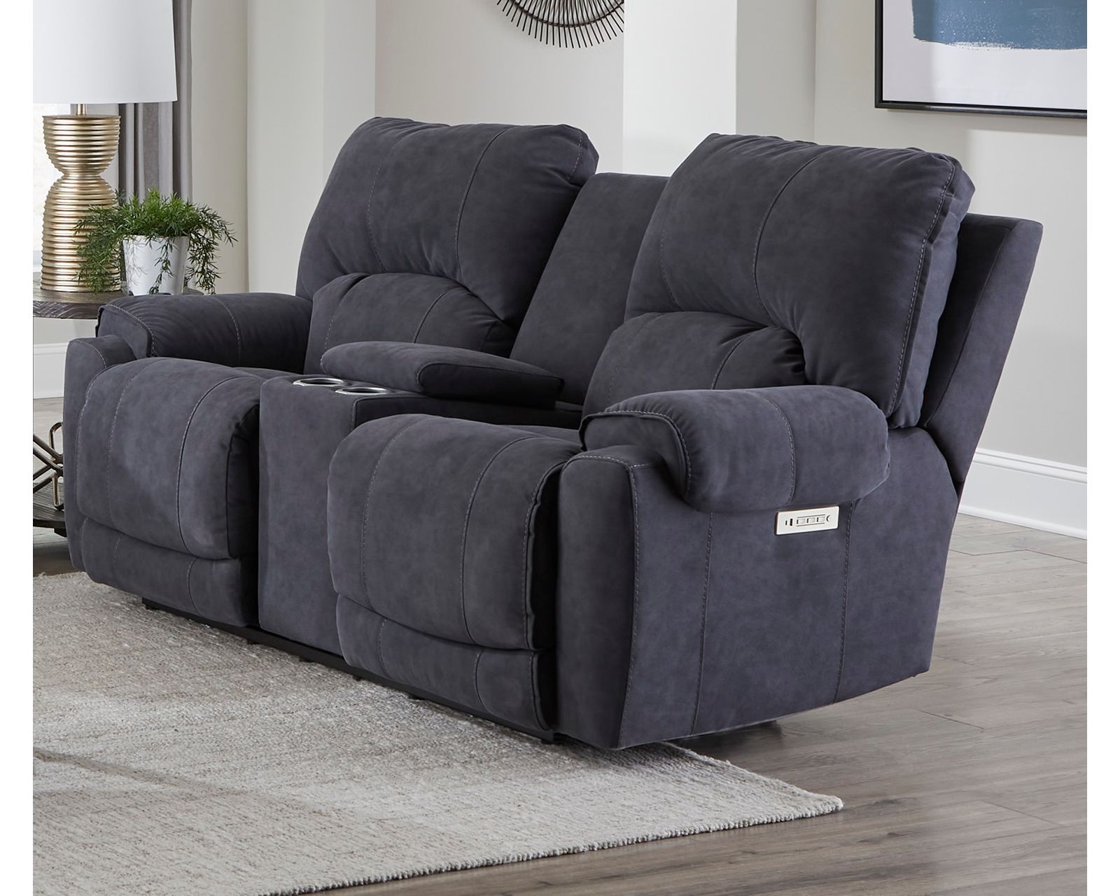 Havana Zero Gravity Triple Power Recliner Navy (In stock) - Havana 80" Zero Gravity Triple Power Reclining Console Loveseat
