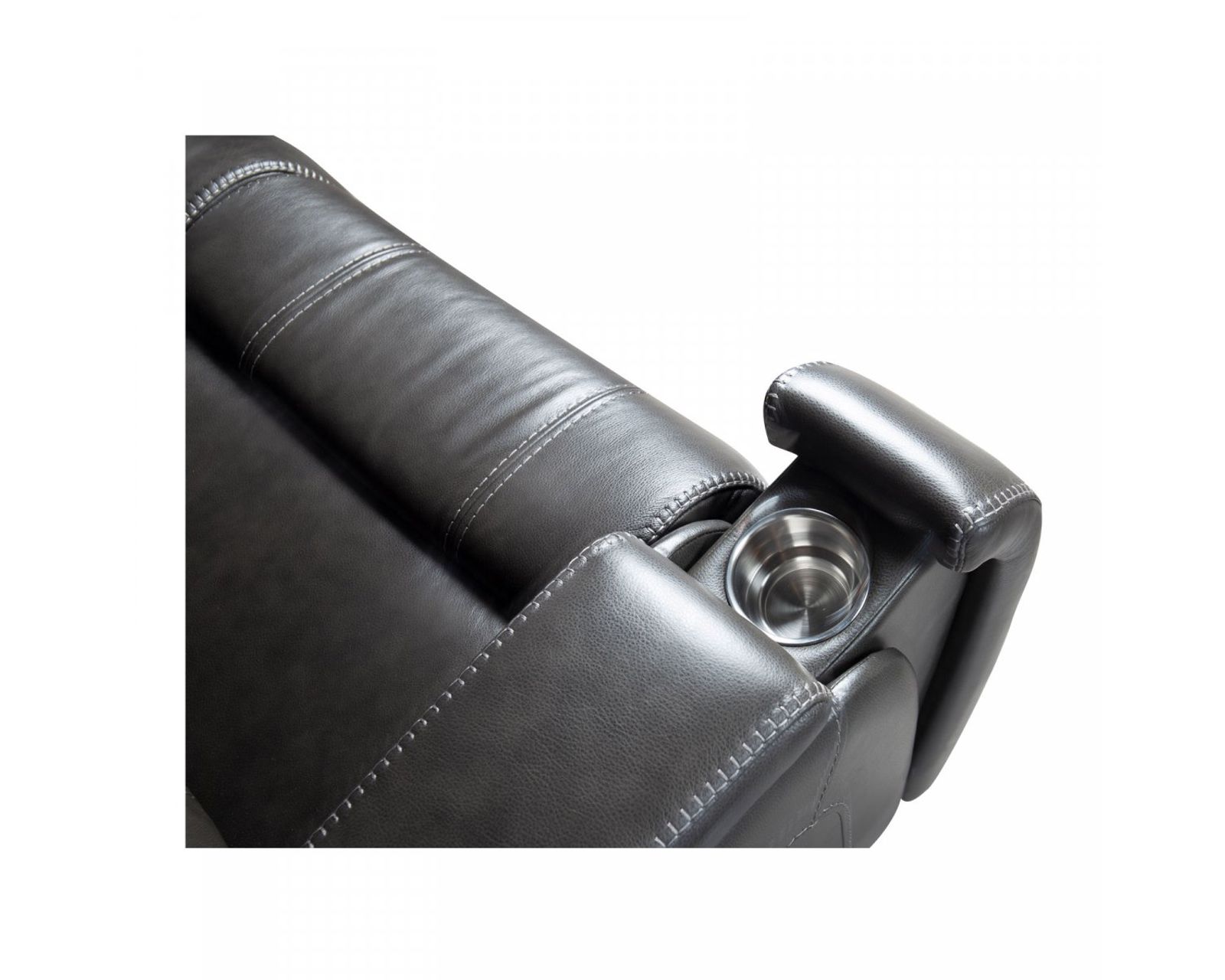 Glenwood 88" Leather Sofa w/Power Recline, Power Head Rests & Power Lumbar (Lay Flat) Steel - In stock - Metal Cupholders in the Arms