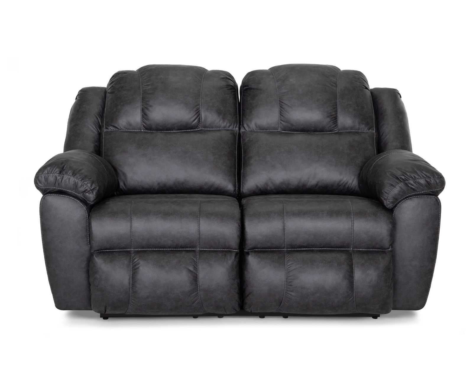 Castello 92" Reclining Sofa Walnut (A Best-Selling Favorite. Plush Comfort with a Distinctive Crowned Design) - Shown in Durable Leather Like Fabric Color Shadow