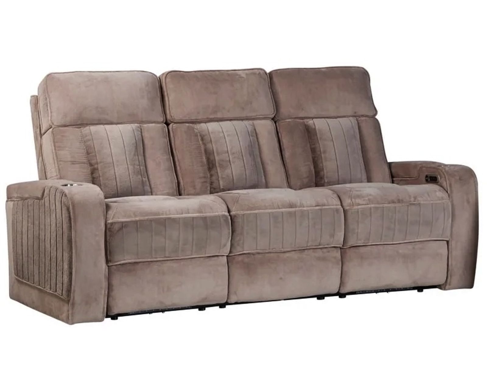 Equinox 85" Power Headrest Power Reclining Sofa w/ Drop Down Table Mushroom (In stock - Fast Shipping
