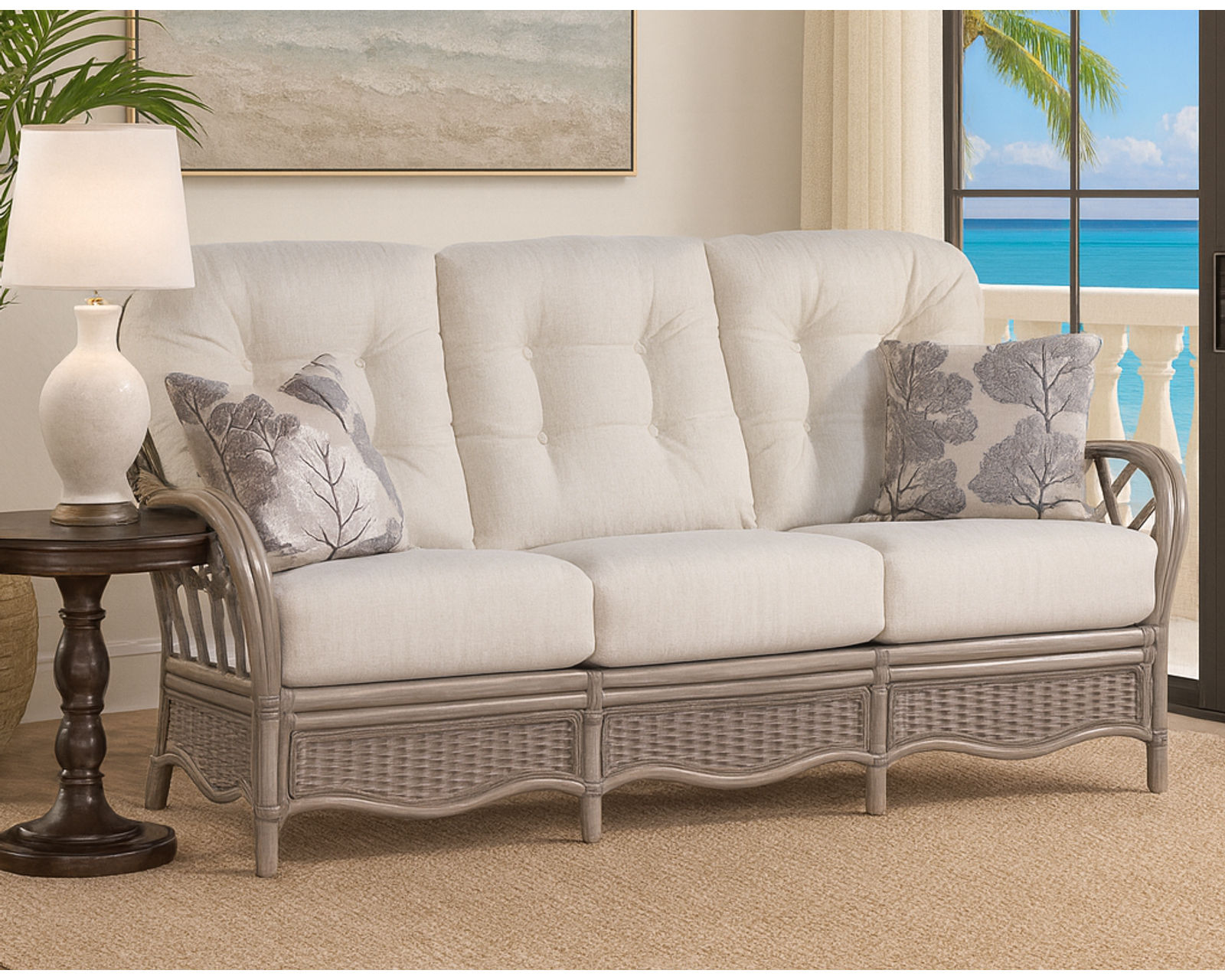 Everglade 76" Rattan Sofa Tan (+28 finishes - 69 fabrics) - Everglade 76" Rattan Sofa