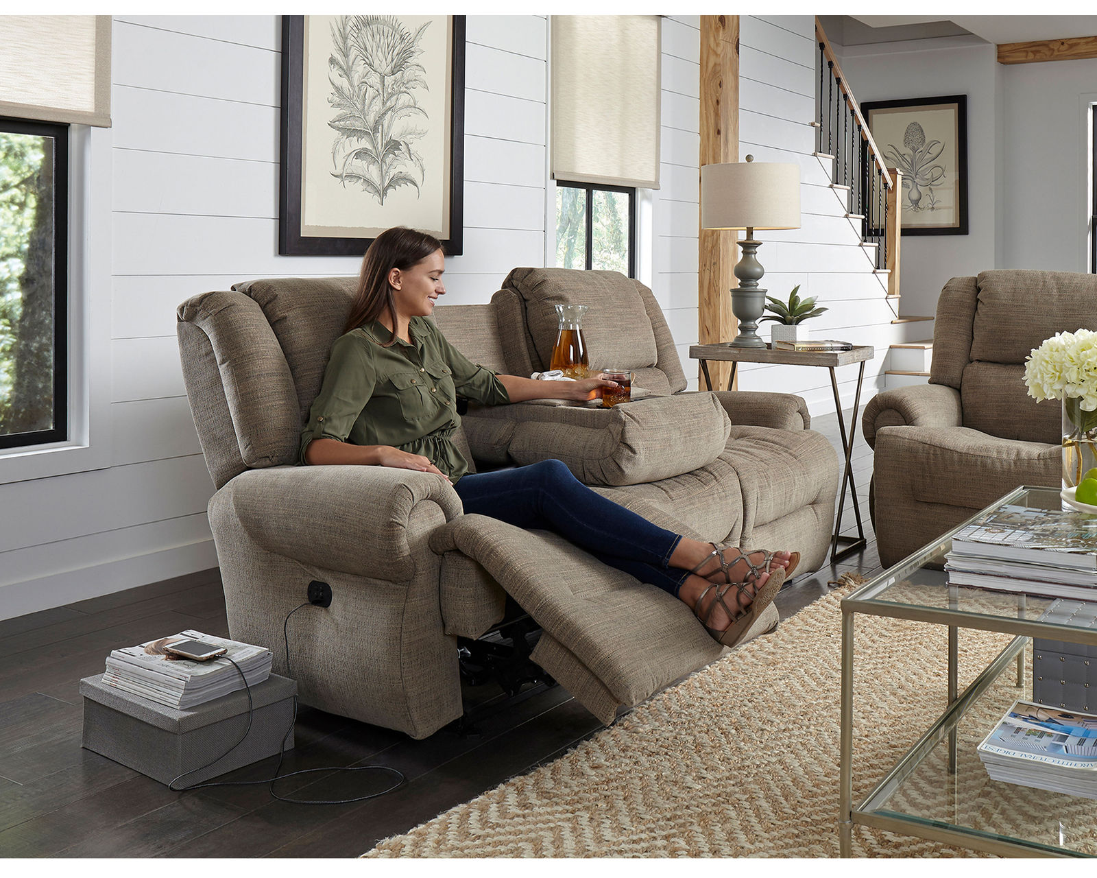 Genet Double Reclining Sofa w/ Dropdown Table (+100 fabrics) 85" - Genet Double Reclining Sofa w/ Dropdown Table