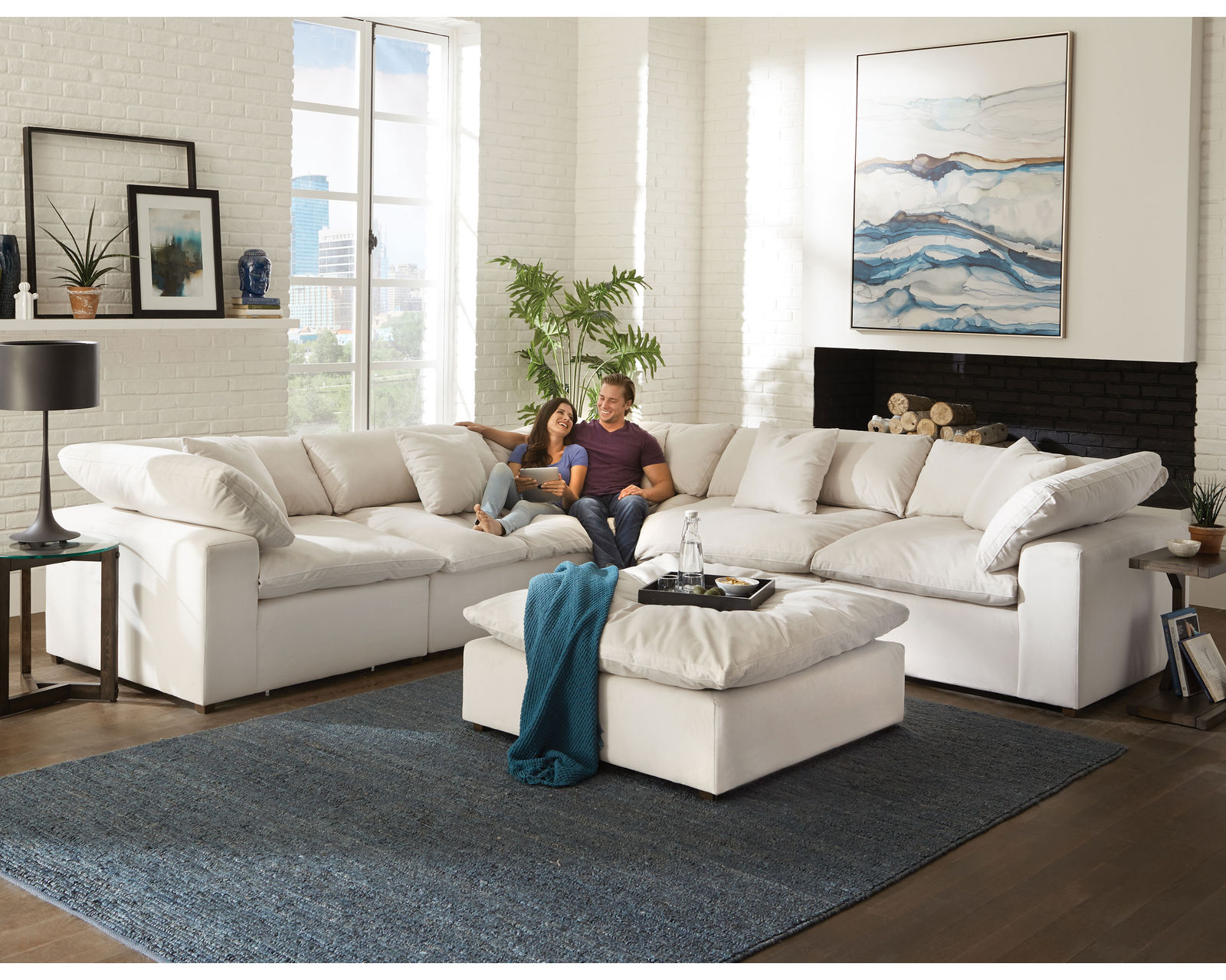 Posh Modular Sectional ( high performance fabric) includes pillows - 2 colors - Sectional Layout:  A  - Porcelain Fabric