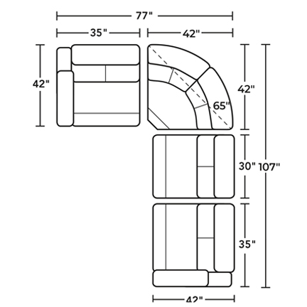Layout C: Four Piece Sectional 77" x 107" (two recliners)
