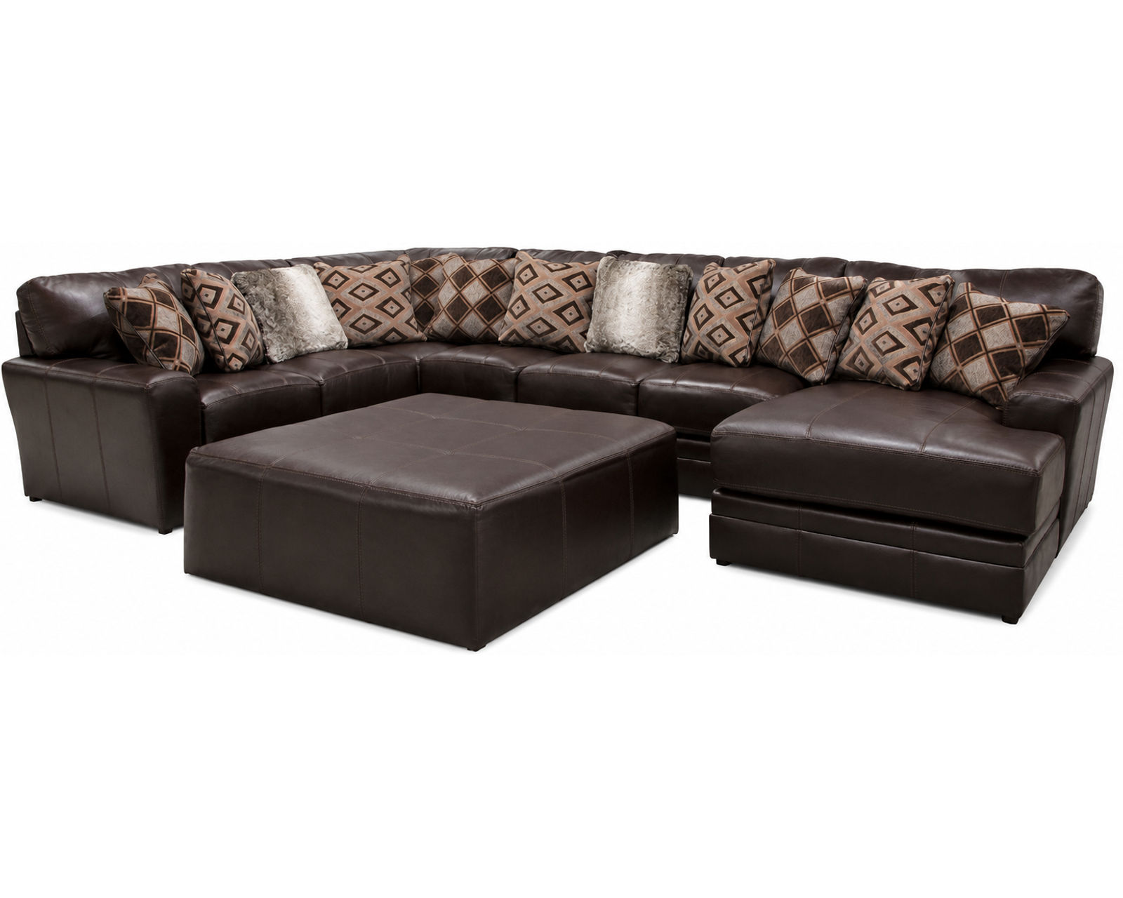 Denali Top Grain Leather Sectional (Includes Pillows) Choice of Colors - Layout F: Three Piece Sectional (Ottoman Not Included) 101" x 163" x 67"