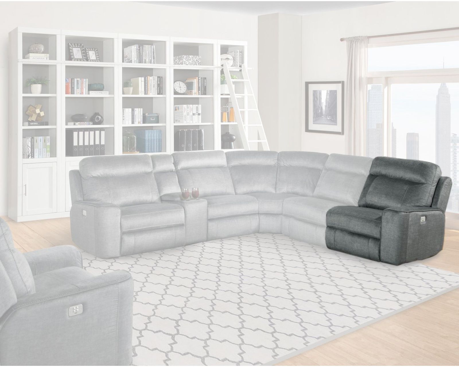 Parthenon 6 Pc. Titanium Power Reclining Sectional with Power Headrest - Right  Arm Facing Power Recliner with Power Headrest & Power Lumbar