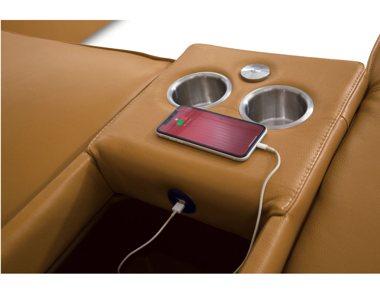 Colton 44007 Power Headrest Power Reclining Sectional (+100 leathers) - Colton Entertainment Console with Storage, Cupholders, USB Charging and Wireless Charging
