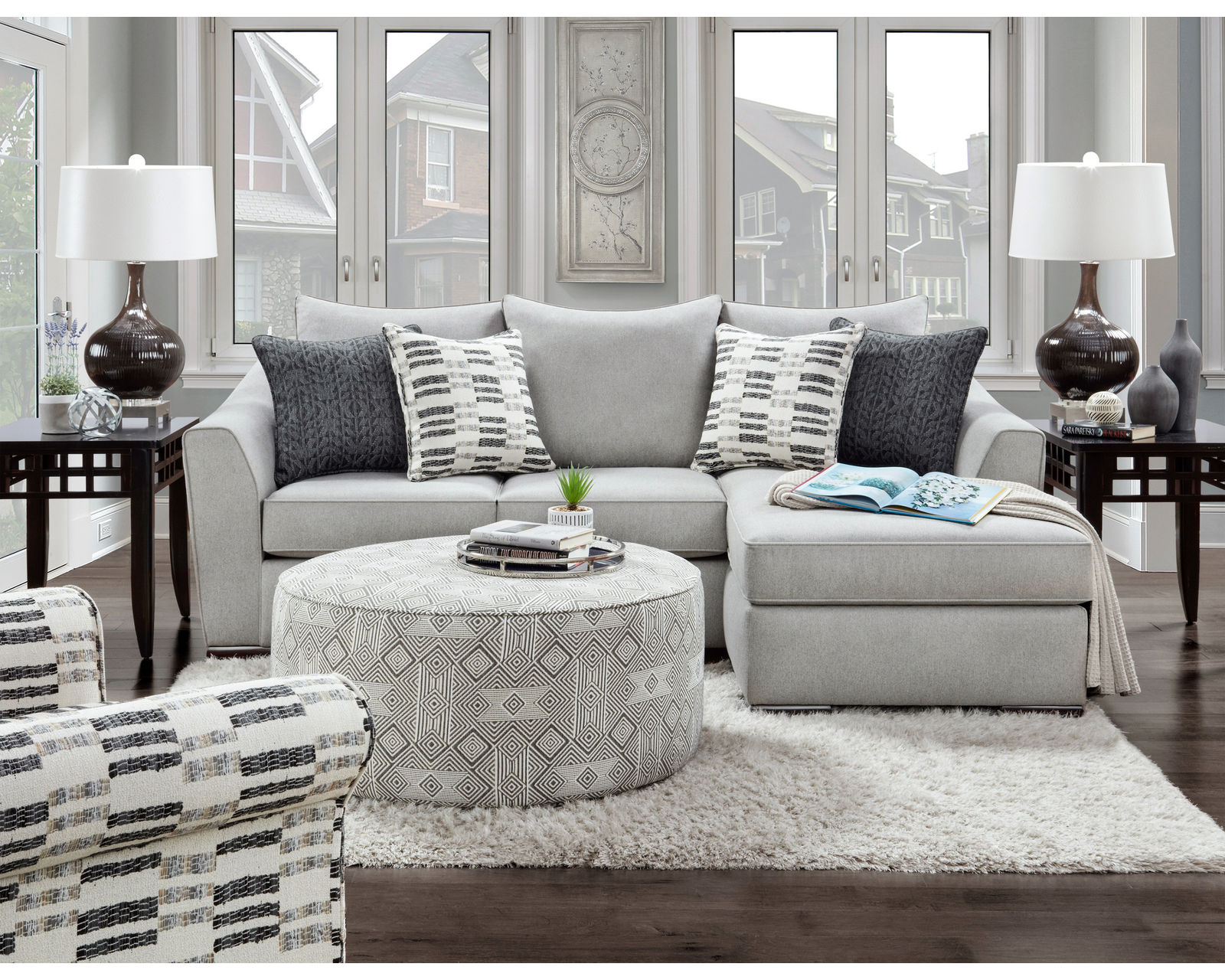 Popstitch Pebble Chaise 95.5" Sofa 9778 (performance fabric) - includes pillows - Popstitch Pebble Chaise 95.5" Sofa - 9778