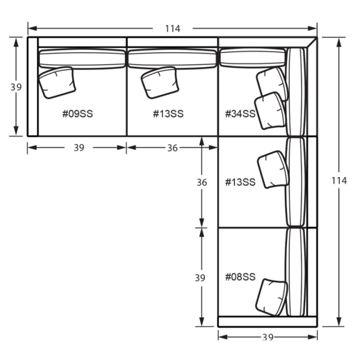Layout H: Five Piece Sectional 114" x 114"