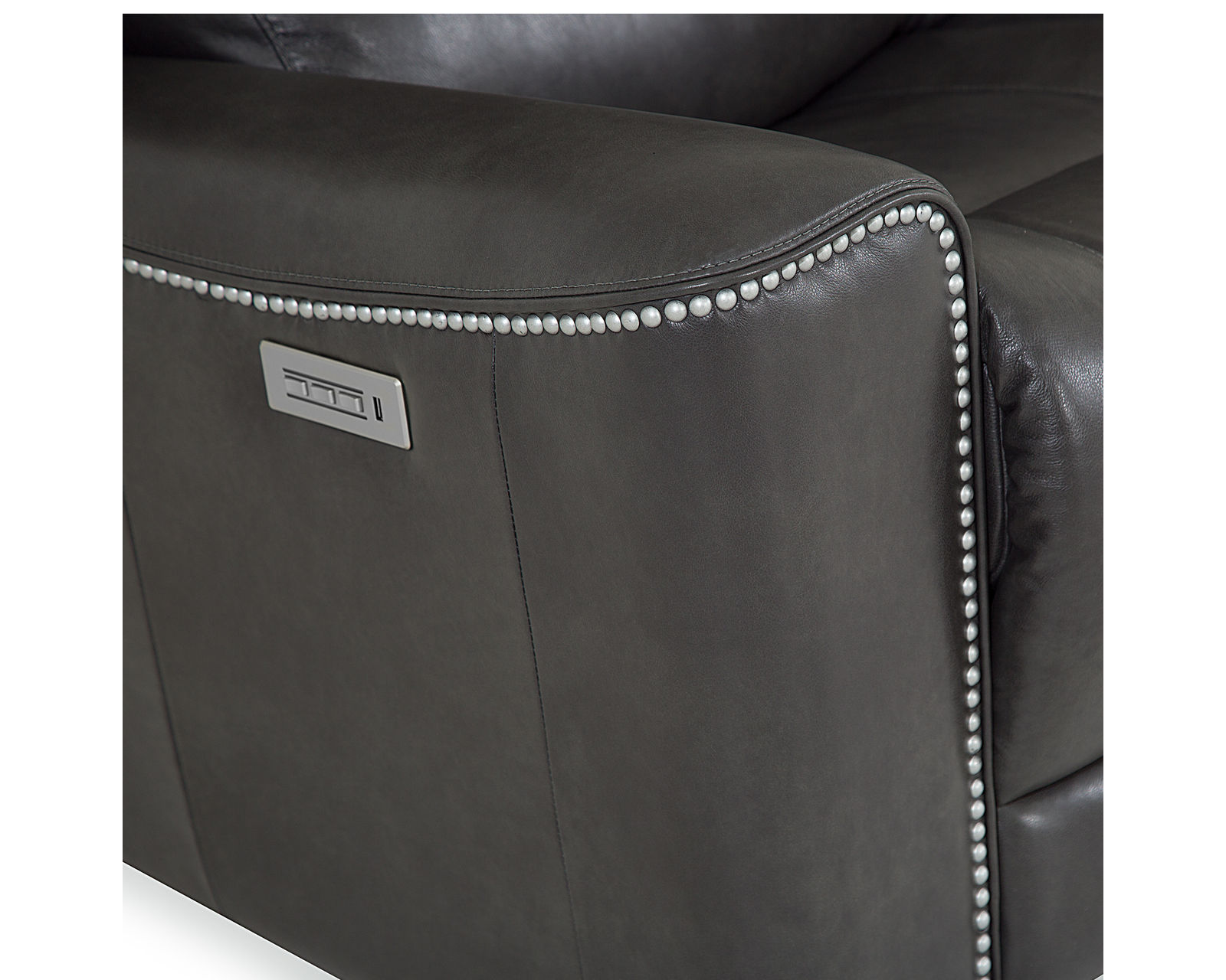 Hastings 41068 Power Headrest Power Reclining 87" Sofa (Made to order) - Shown in Leather:  Bronco - Carbon with Silver Nailheads