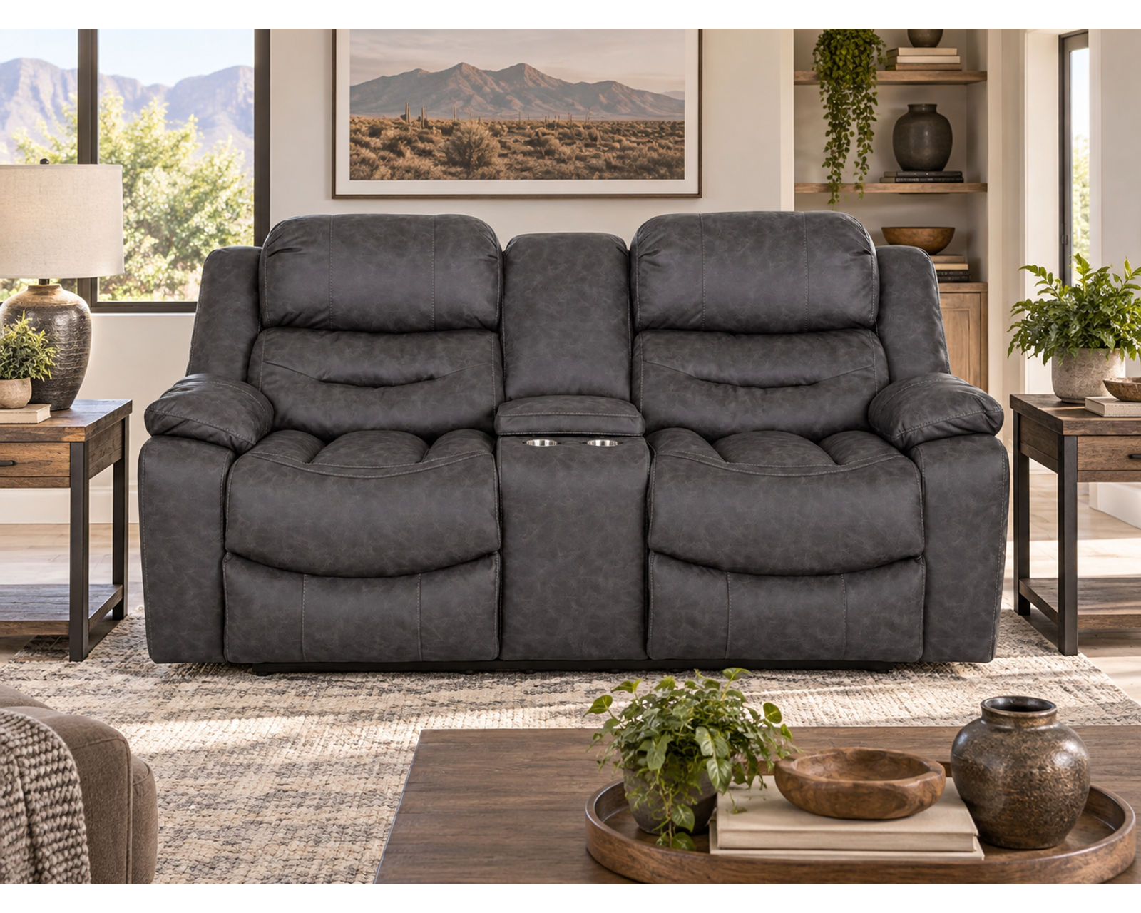 Decker 91.5" Reclining Sofa Slate (Best-Selling Comfort. Built for Real Life.) - Shown in A Durable Leather Like Fabric Color Slate