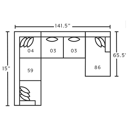 Layout E: Five Piece Sectional 115" x 141.5" x 65.5"