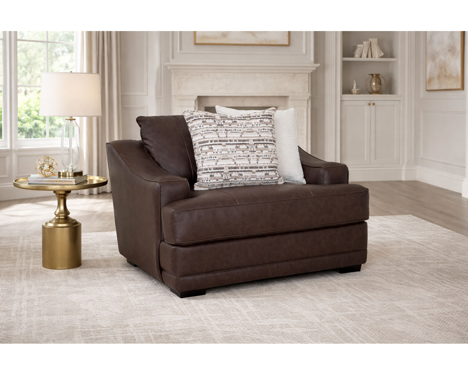 Prescott 101" Extra-Wide Sofa (Big on Space. Deep on Comfort. Designed to Make a Statement) - Shown in Leather Like Fabric Color Coffee