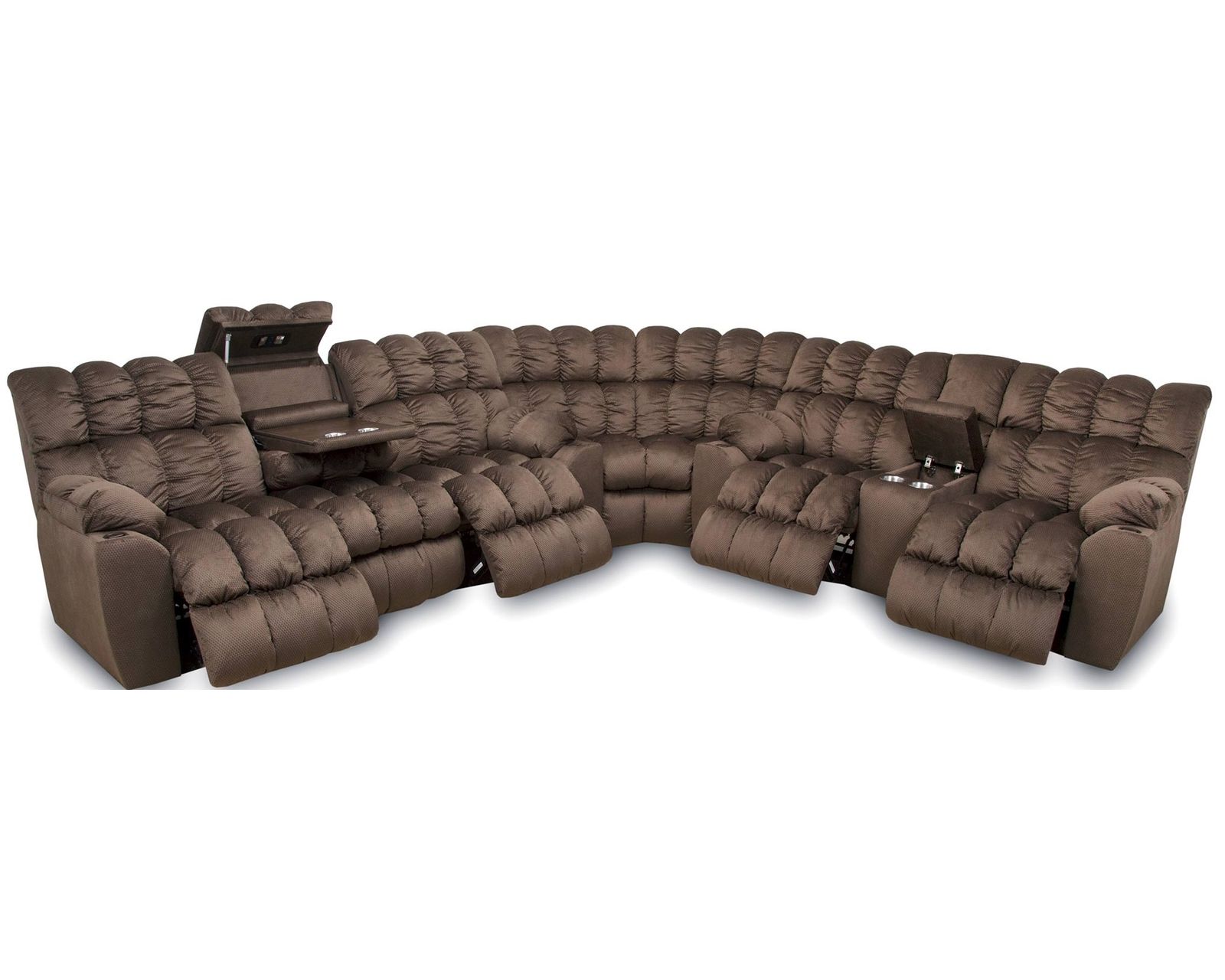 Brayden 440 Three-Piece Reclining Sectional with Dropdown Table - Lights and Much More - Layout A: Three Piece Reclining Sectional 125.5" x 118.5"