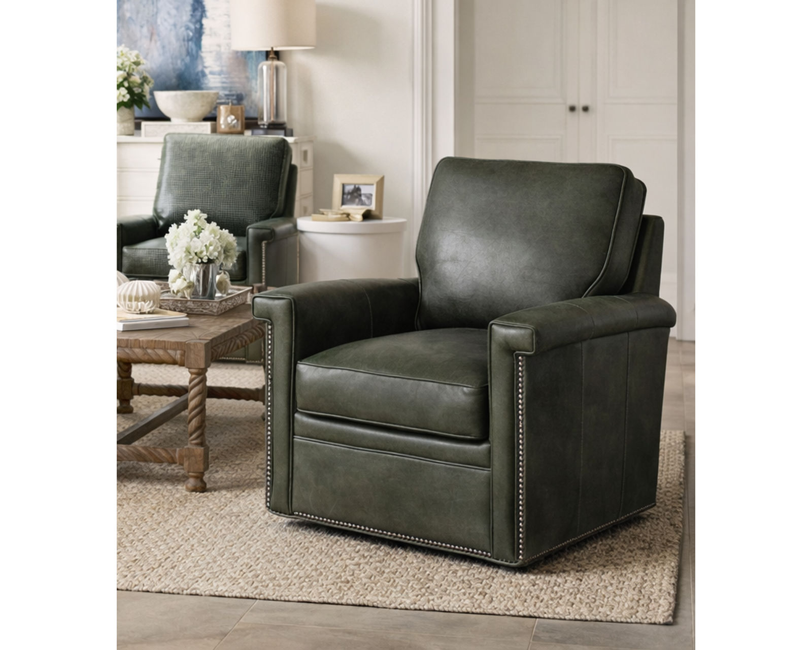 Bradington Young Mallory 774 Sofa (12 leathers) 8-Way Hand Tie - Mallory Swivel Chair 8-Way Hand Tie