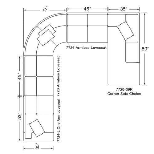 Layout K:  Five Piece Sectional (149" x 131")